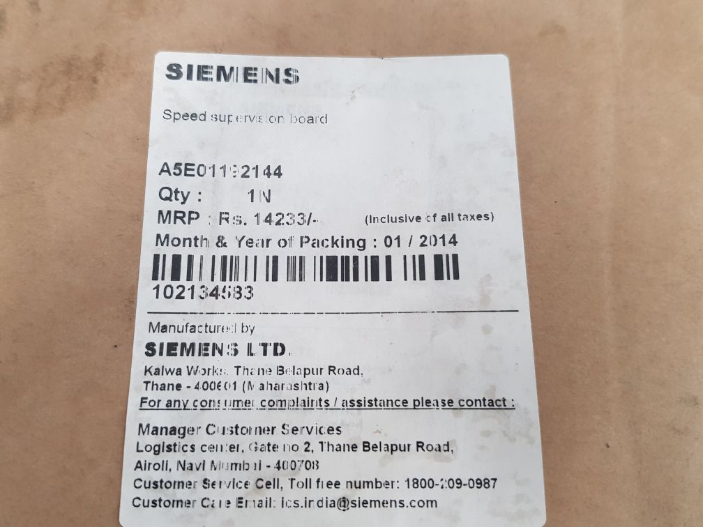 Siemens A5E01192144 Speed Supervision Board