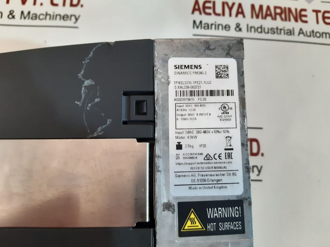 Siemens Sinamics Cu240E-2 Pn Control Unit 6Sl3210-1Pe21-1Ul0,6Sl3244-0Bb12-1Fa0