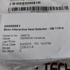 Siemens Db 1151A Base Interactive Heat Detector 486378