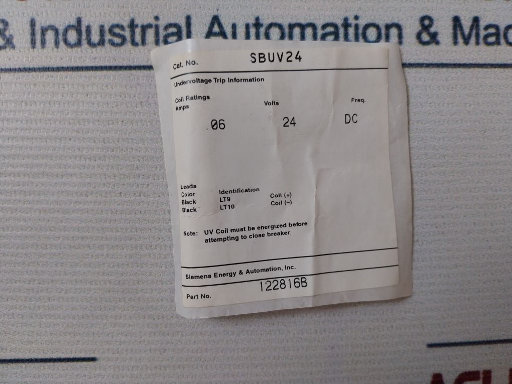 Siemens Sbuv24 Insulated Case Circuit Breaker 122816B Set 