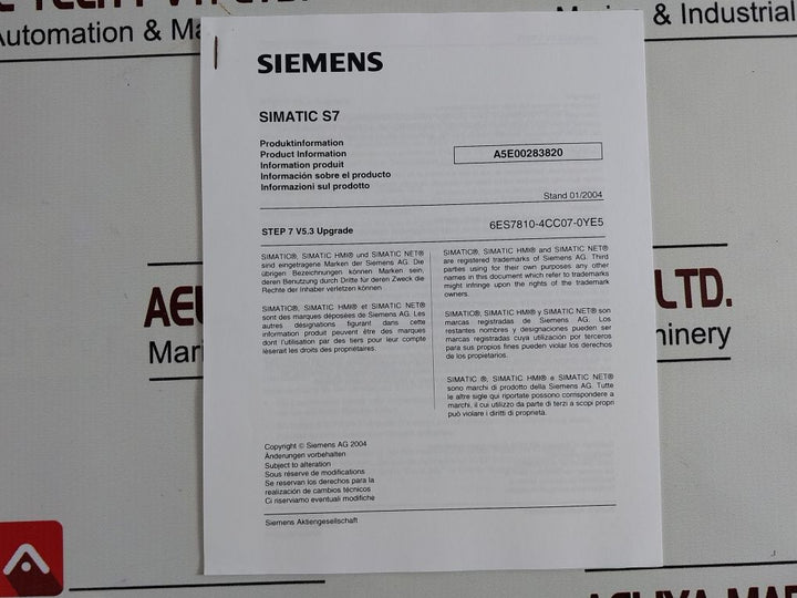 Siemens Simatic 6Es7810-acc07-0Ye5 Step 7 V5.3 Upgrade Software Set