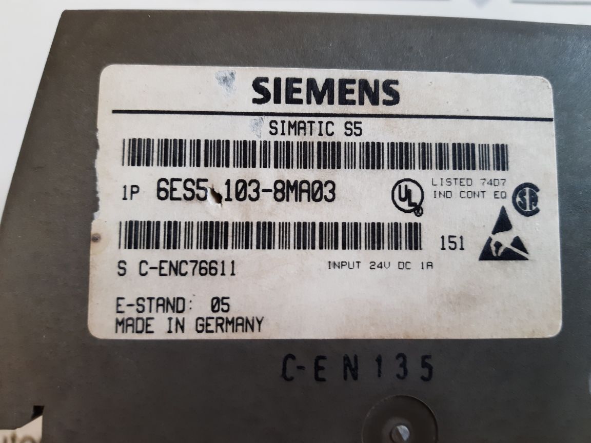 Siemens Simatic S5-100U 6Es5 103-8Ma03 Cpu 103 Plc Process