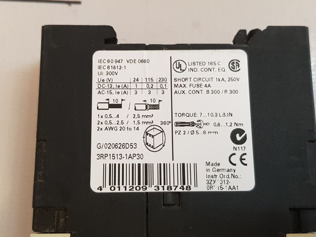 Siemens Simirel 3Rp1513-1Ap30 Time Relay 5 To 100S