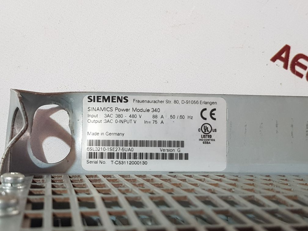 Siemens 6Sl3210-1Se27-5Ua0 Sinamics Power Module 340 With 6Sl3040-0Pa01-0Aa0