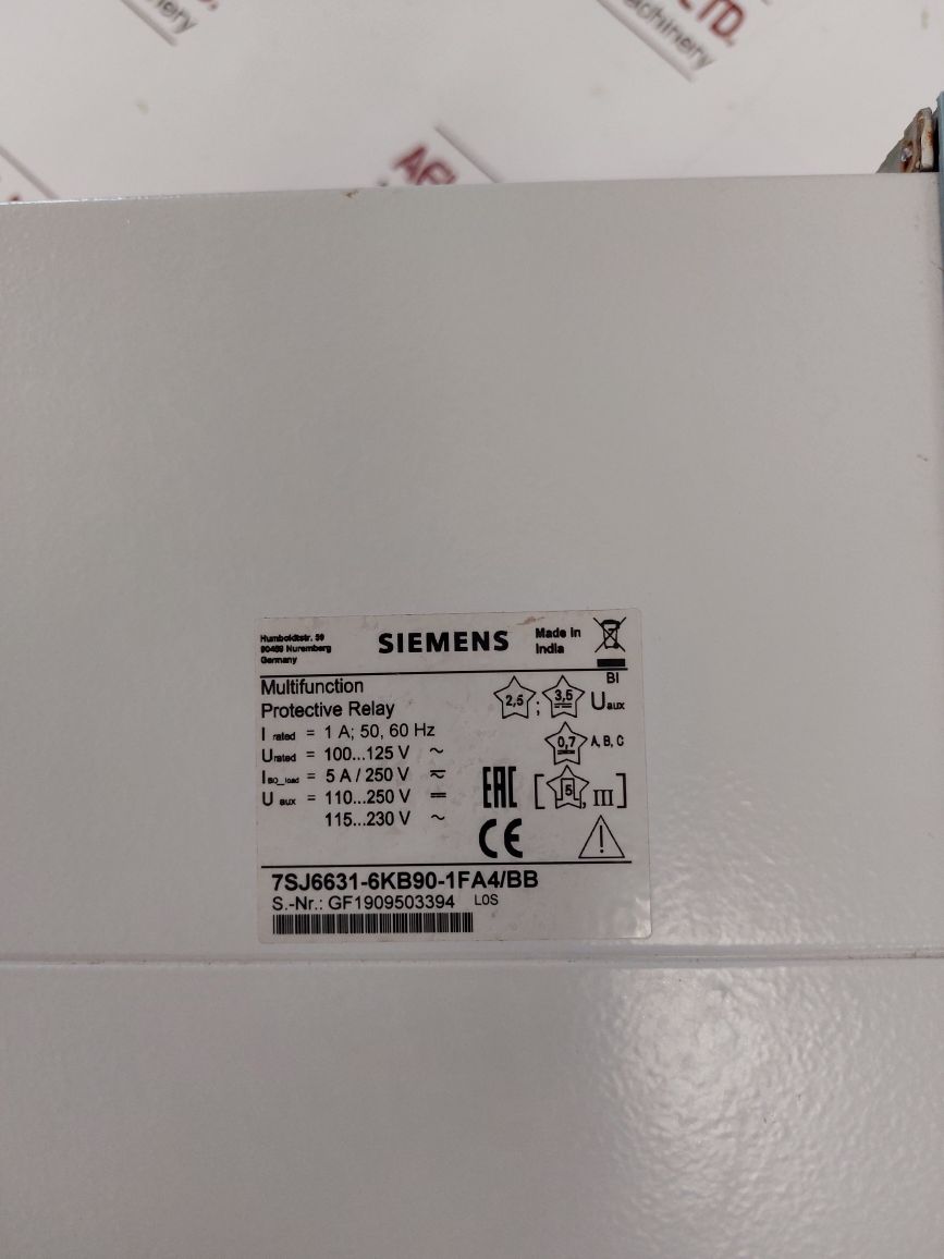 Siemens 7Sj6631-6Kb90-1Fa4/Bb Multifunction Protective Relay