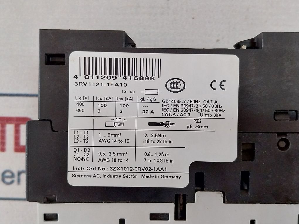 Siemens Sirius 3Rv1121-1Fa10 Motor Protection Circuit Breaker