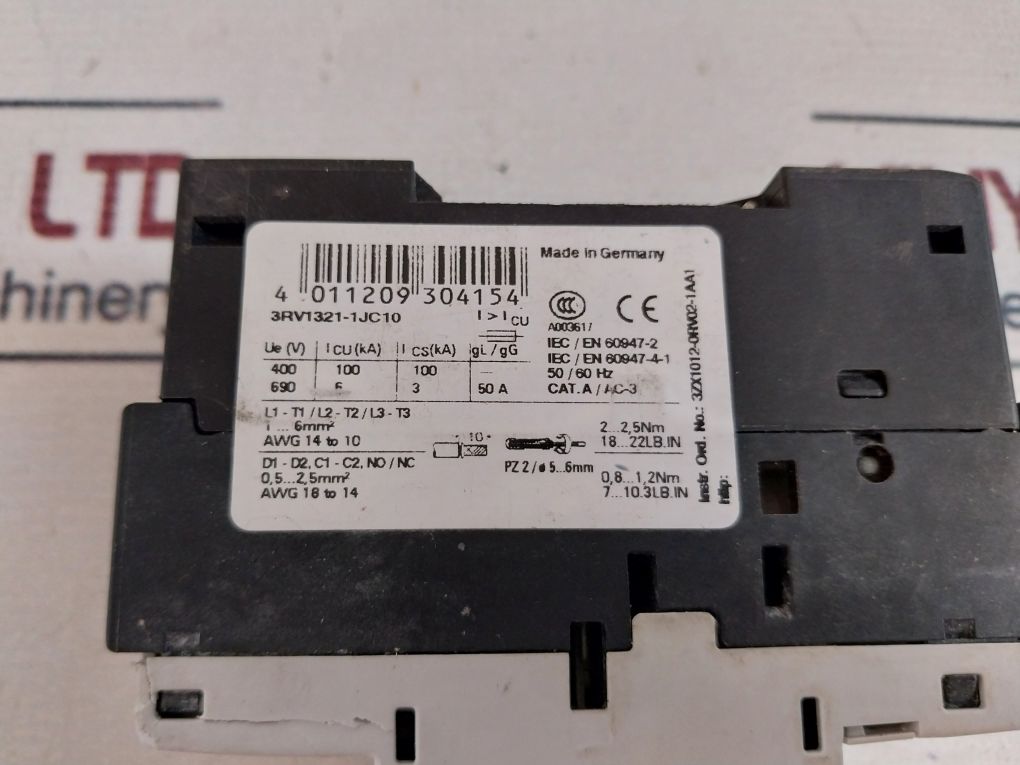 Siemens Sirius 3Rv1321-1Jc10 Circuit Breaker