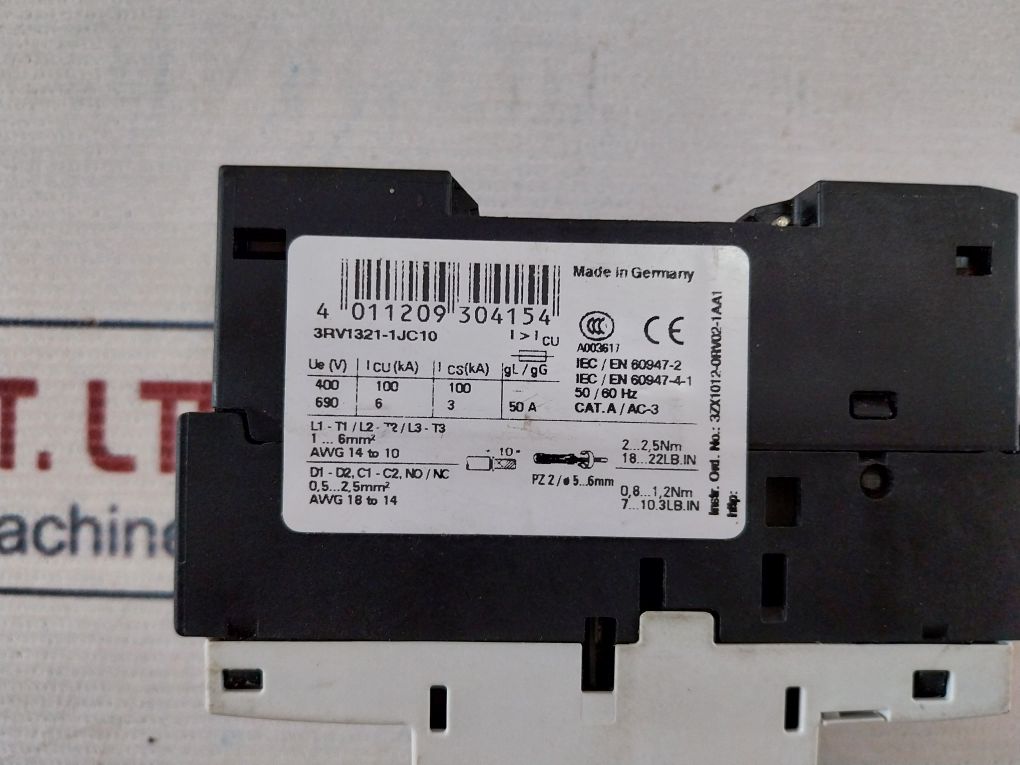 Siemens Sirius 3Rv1321-1Jc10 Circuit Breaker 10A
