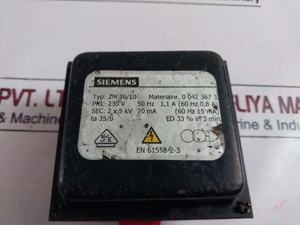 Siemens Zm 20/10 Ignition Transformer Single Phase En 61558-2-3