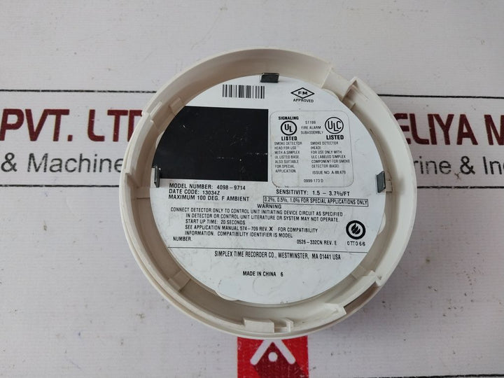 Simplex 4098-9714 Smoke Detector Head Rev.E