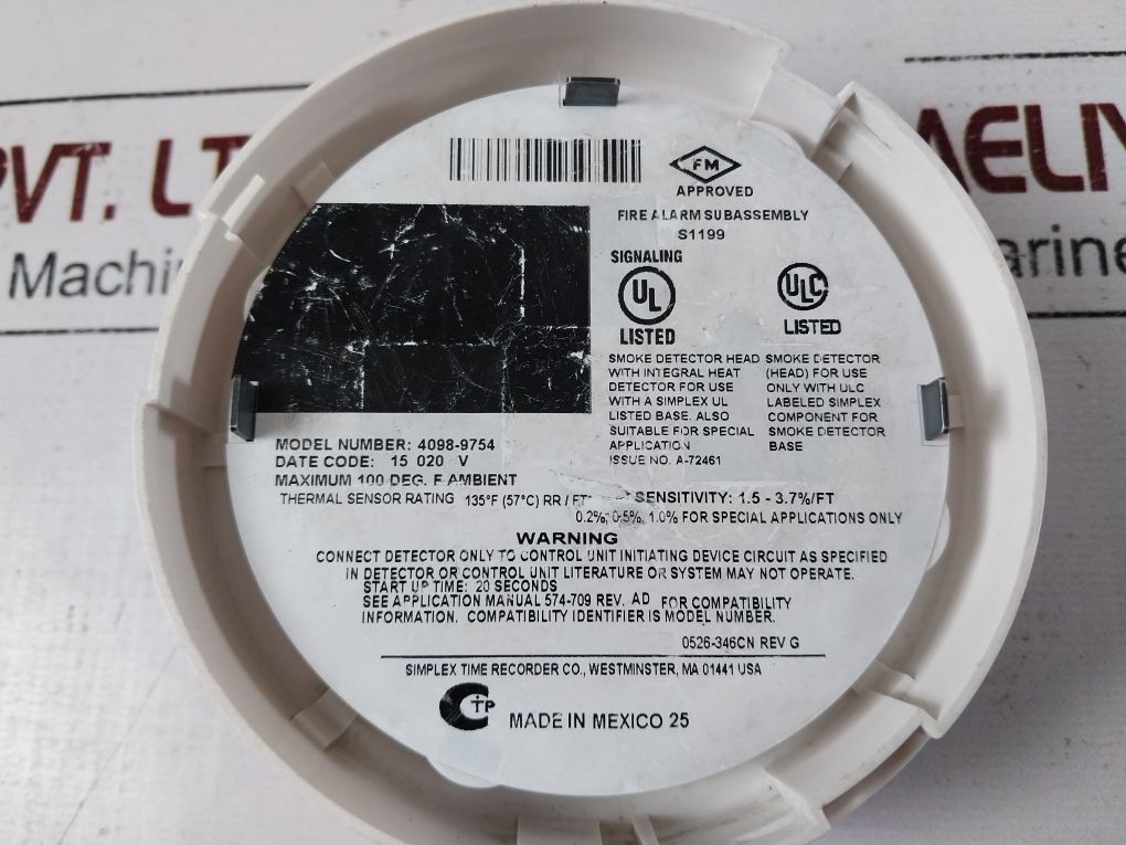 Simplex 4098-9754 Smoke Detector Head 0526-346Cn Rev G