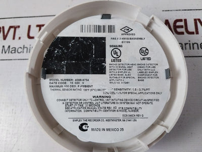Simplex 4098-9754 Smoke Detector Head 0526-346Cn Rev G