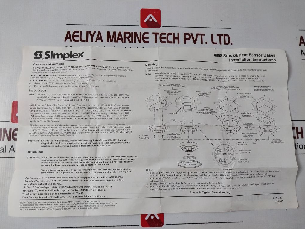 Simplex 4098-9789E Ssd Sensor Base