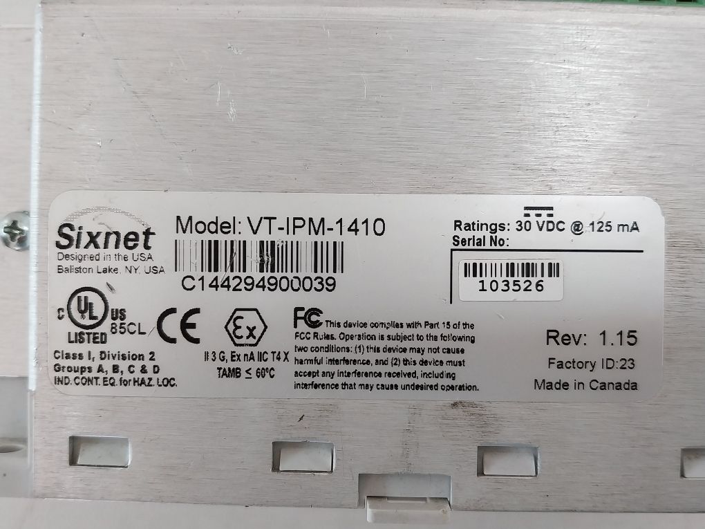 Sixnet Vt-ipm-1410 Remote Terminal Unit 30 Vdc 