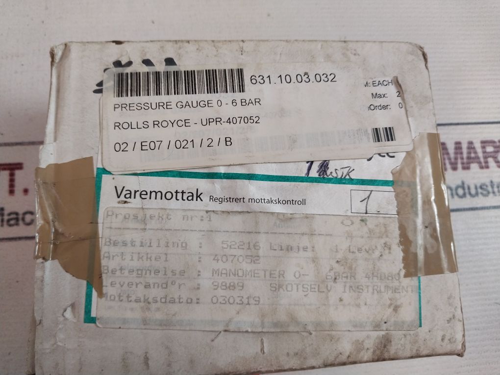 Skotselv Instruments 0-6 Bar Pressure Gauge 1/4 Bottom