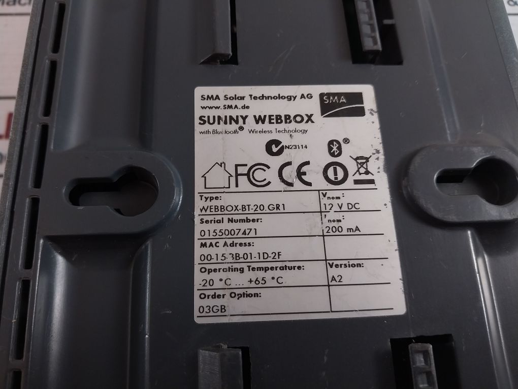 Sma Webbox-bt-20.Gr1 Sunny Webbox 12V Dc
