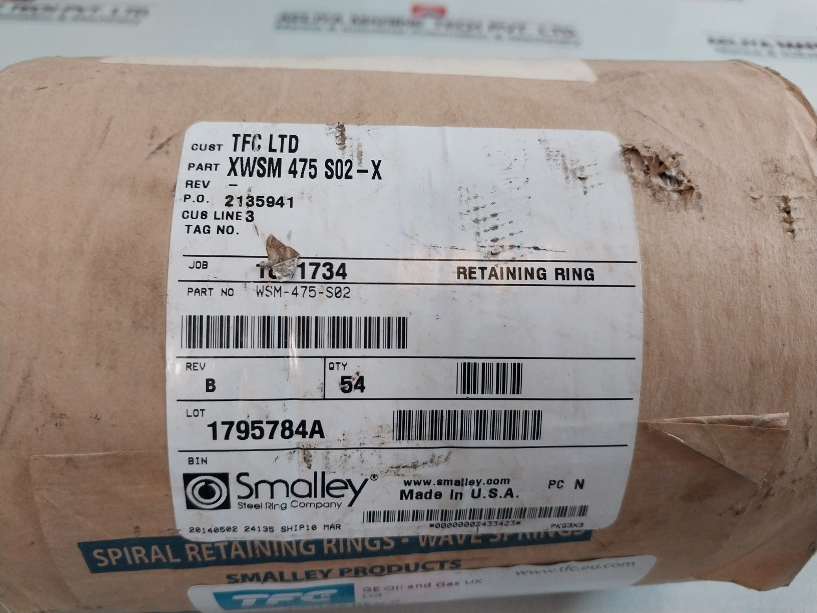 Smalley Xwsm 475 S02-x Spiral Retaining Ring 700185