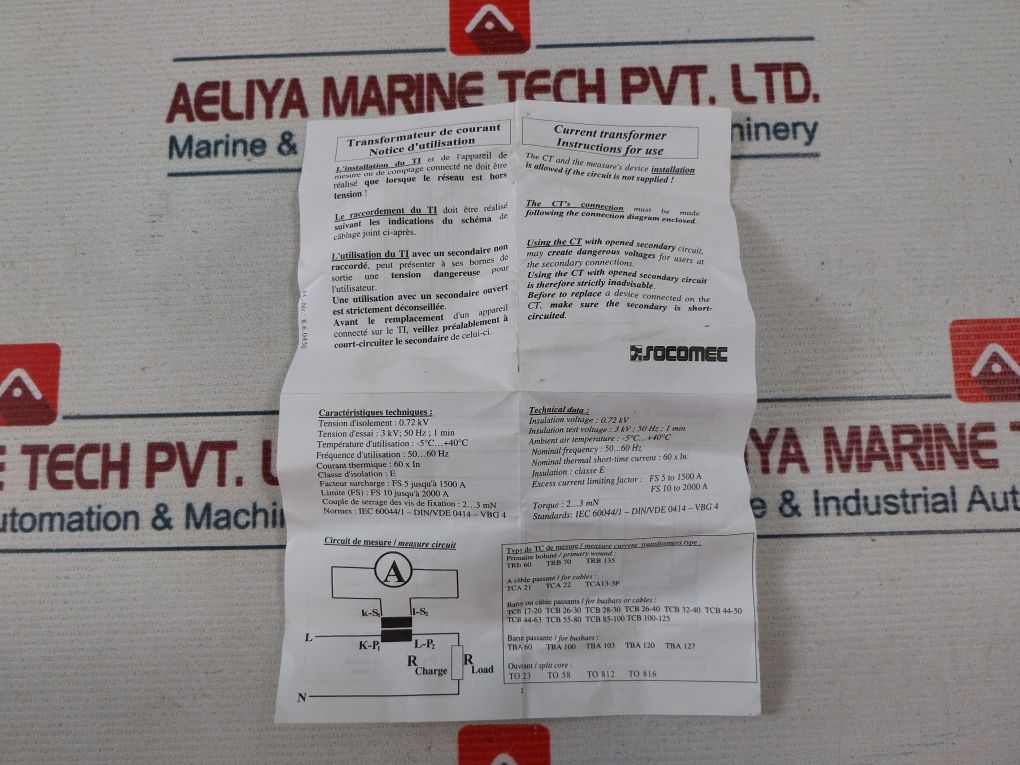 Socomec Tcb 28-30 Current Transformer 50-60Hz 