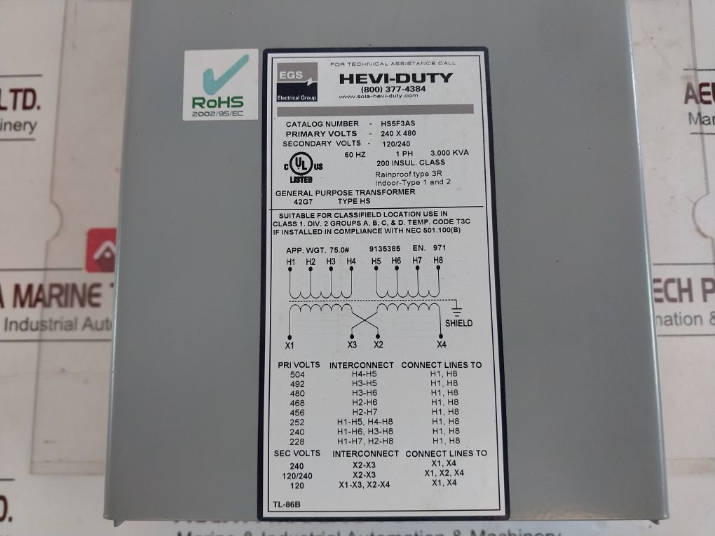 Egs/Sola Hevi-duty Hs5F3As General Purpose Transformer