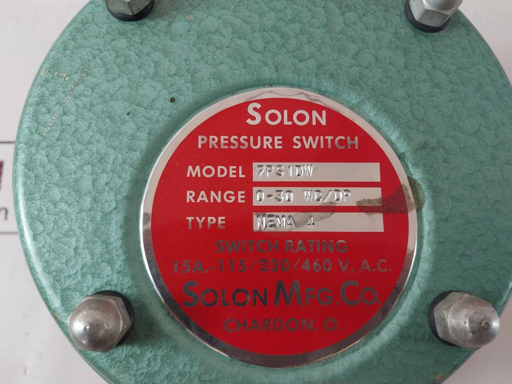 Solon 7Ps1Dw Pressure Switch 0-30 Wc/Dp 15A-115/230/460 Vac Nema 4