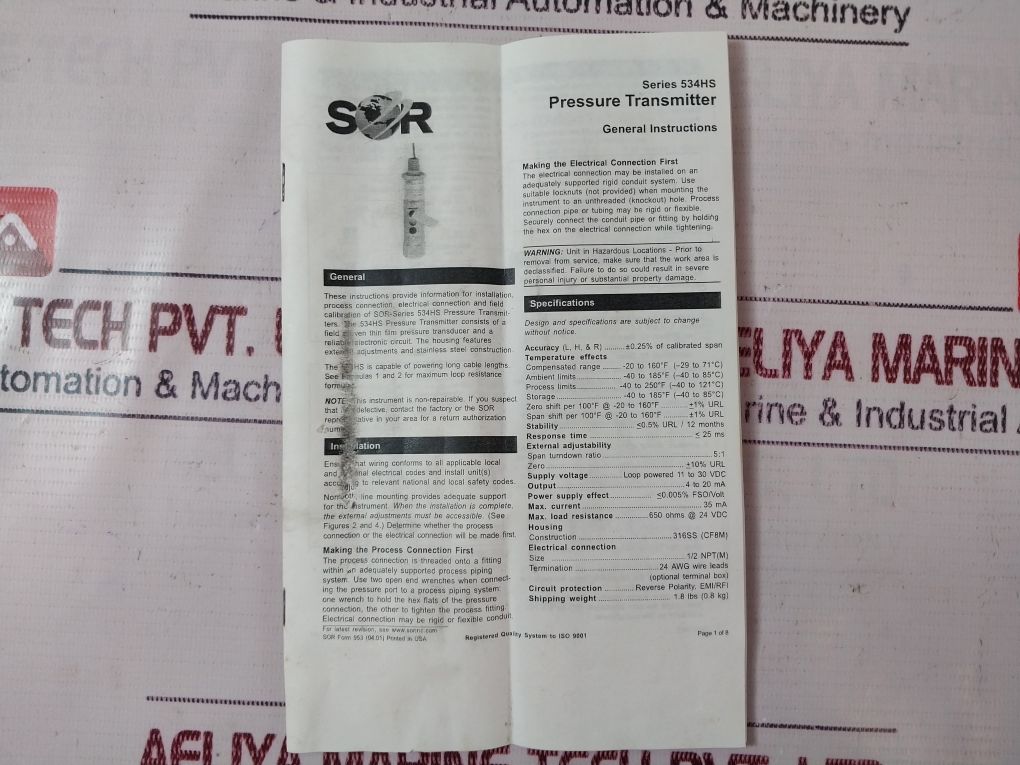 Sor 534Hs-tn5K-p9-c1A Pressure Transmitter
