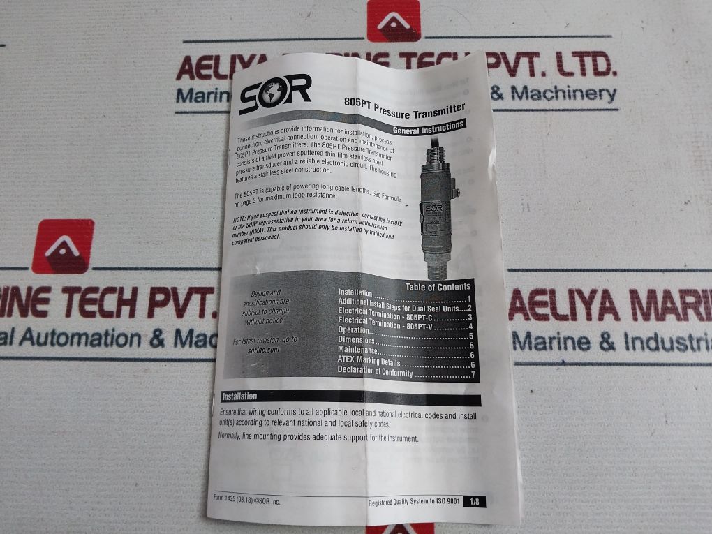 Sor 805Pt-c08-a Pressure Transmitter 0-5000 Psi 8-30Vdc