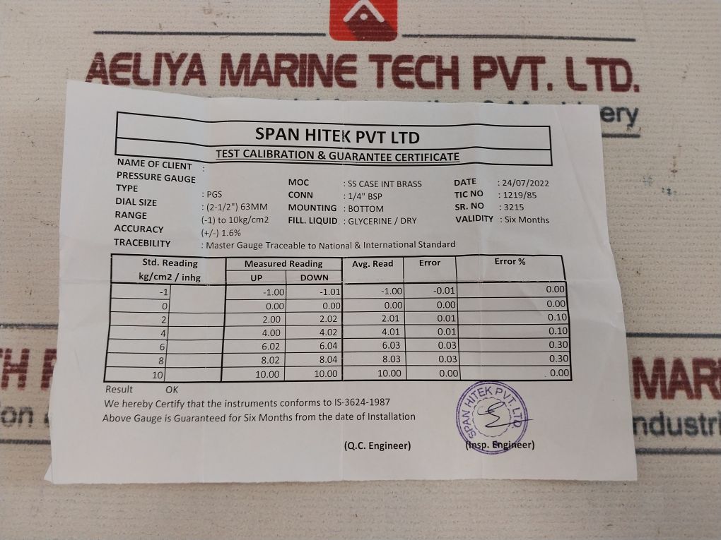 Span Hitek Pgs Pressure Gauge