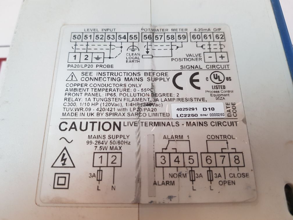 Spirax Sarco Lc2250 Level Controller 7.5W Max