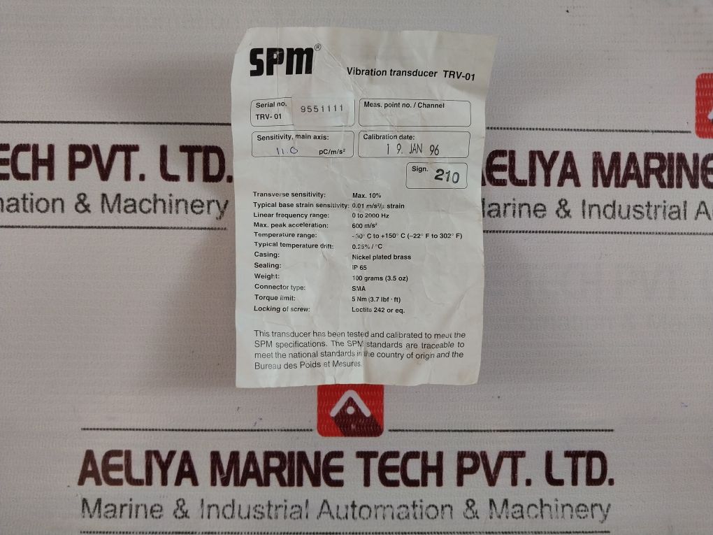 Spm Instruments Vibration Transducer Type Trv-01
