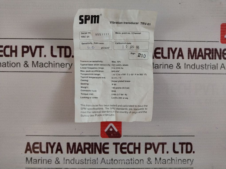 Spm Instruments Vibration Transducer Type Trv-01