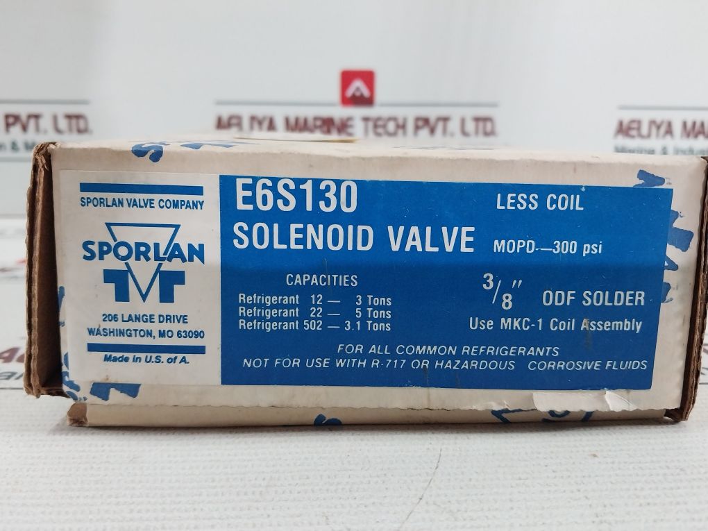 Sporlan E6S130 3/8” Odf Solder Solenoid Valve 300Psi