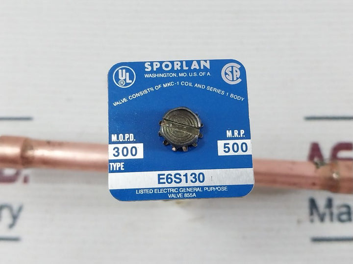 Sporlan E6S130 3/8” Odf Solder Solenoid Valve 300Psi