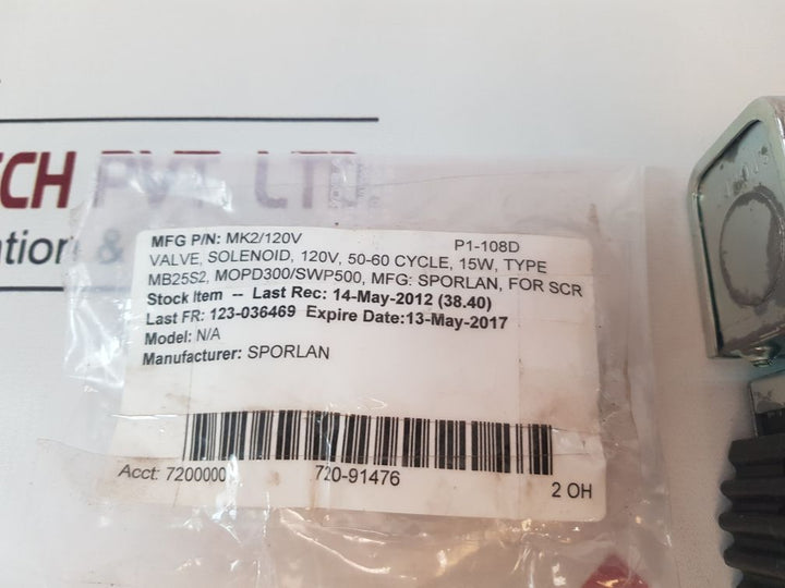 Sporlan Mkc-2 Solenoid Coil Kit 120V, 15W
