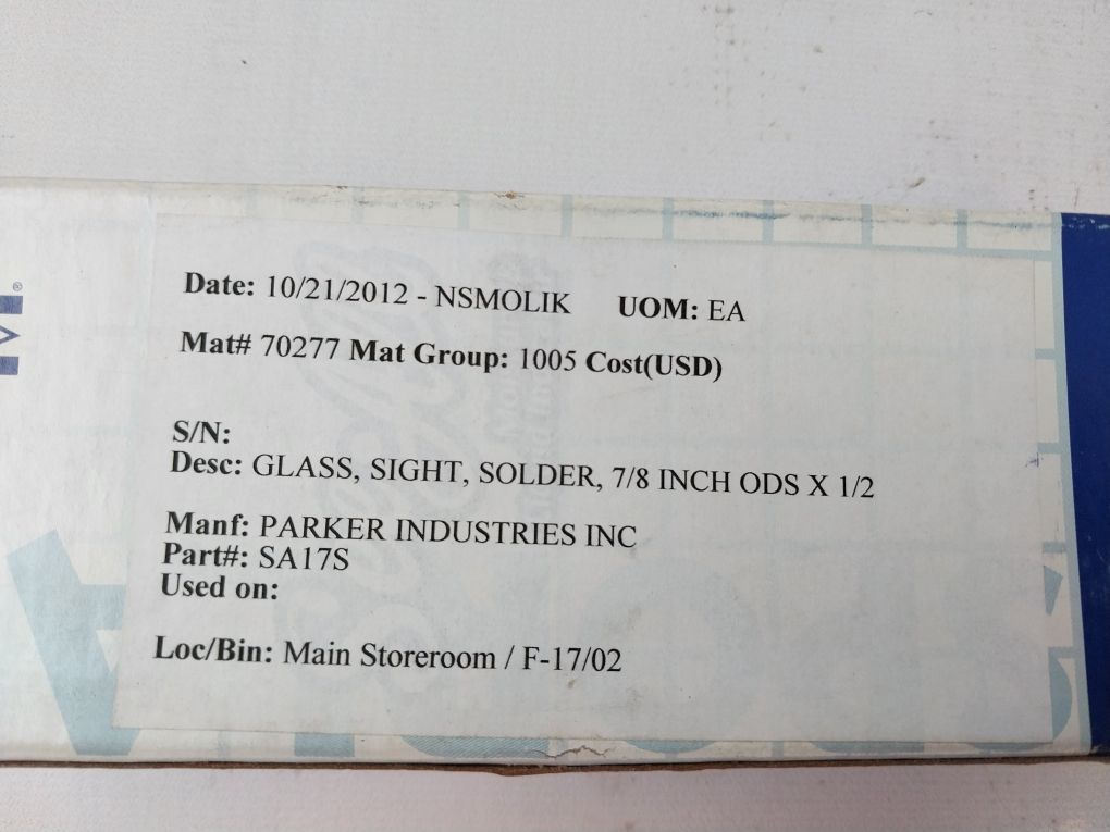 Sporlan Sa-17S Moisture & Liquid Indicator 7/8 Odf Solder 700507