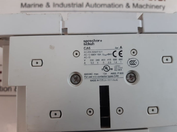 Sprecher+Schuh Ca6-115 Ser A Electrical Contactor With Base