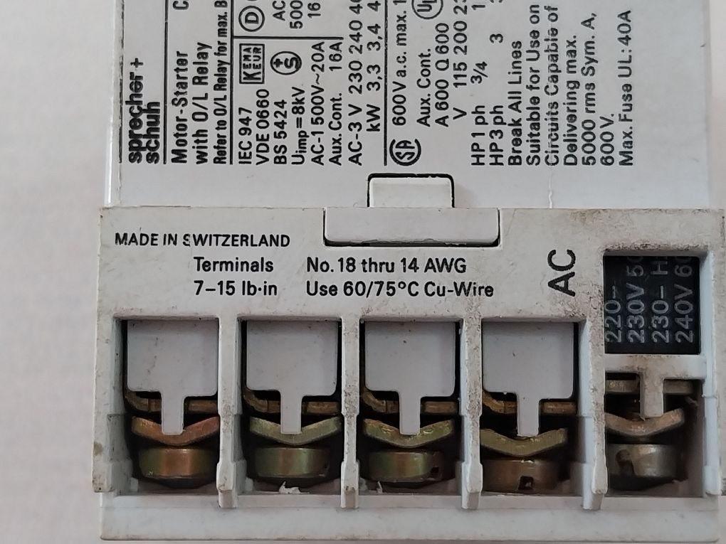 Sprecher+Schuh Ca 4-9-10 Motor-starter With O/L Relay