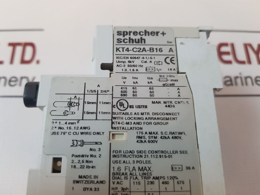 Sprecher+Schuh Kt4-c2A-b16 Manual Motor Starter
