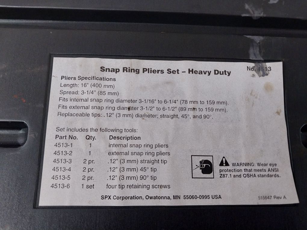 Spx 4513-1 And 4513-2 Snap Ring Pliers Set