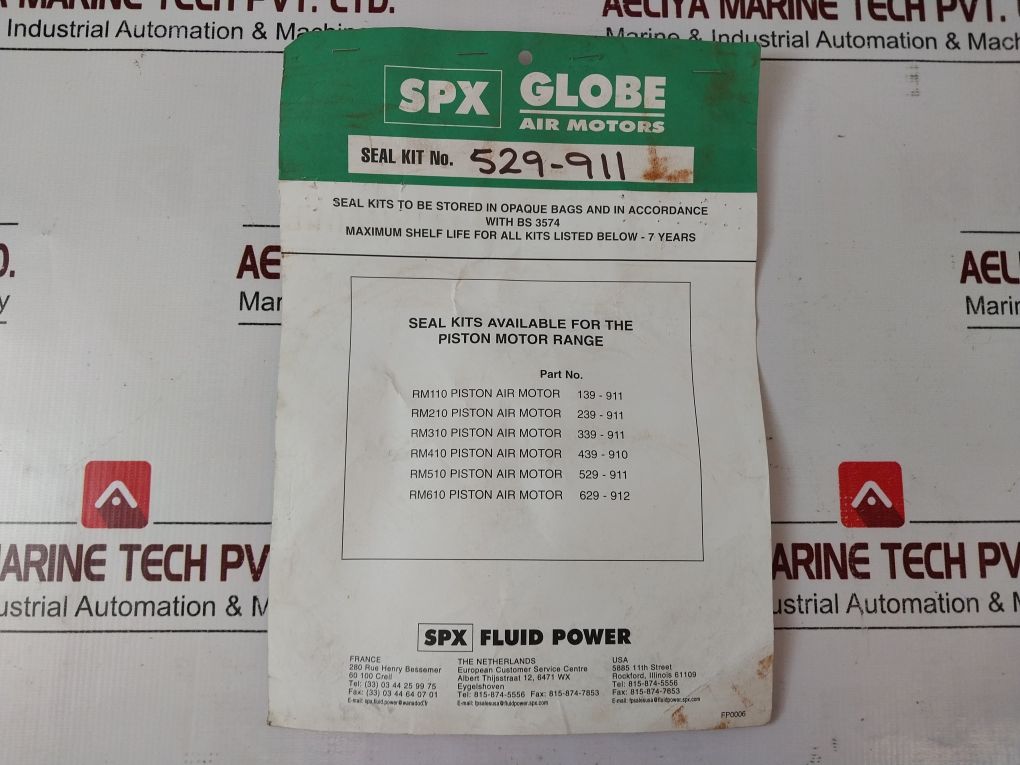 Spx Globe 529-911 Motor F/510 Seal Kit