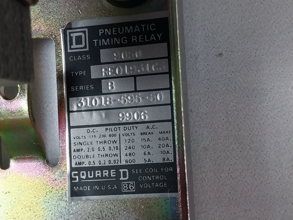 Square D 9050 Req1931G3 Pneumatic Timing Relay