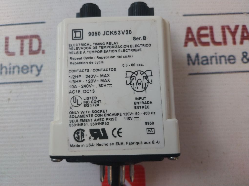 Square D 9050 Jck53V20 Electrical Timing Relay 0.6-60 Sec