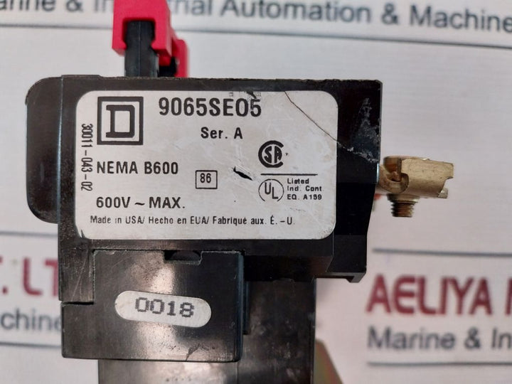 Square D 9065Se05 Thermal Overload Relay 600V~