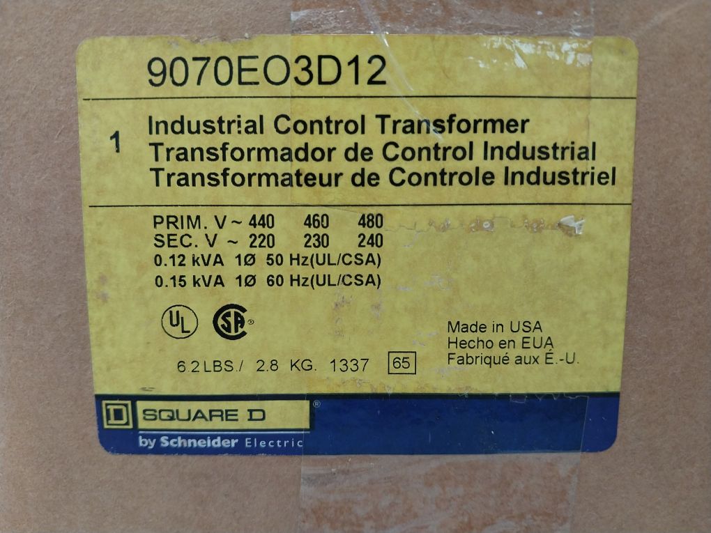 Square D 9070Eo3D12 Industrial Control Transformer