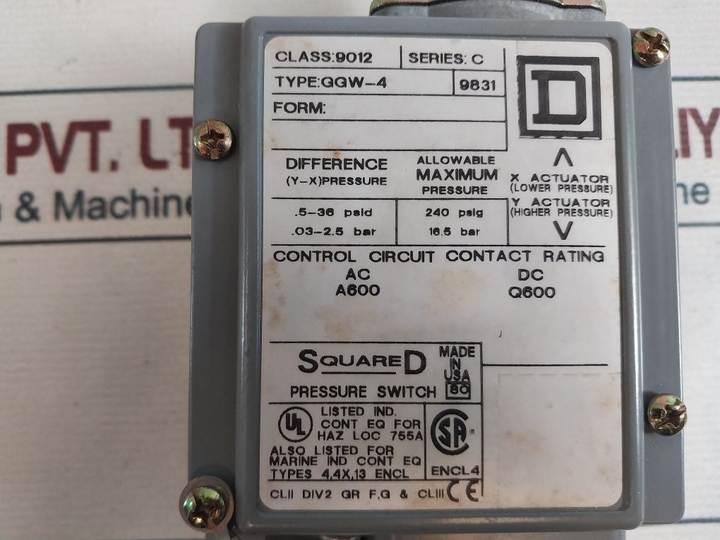 Square D Ggw-4 Differential Pressure Switch