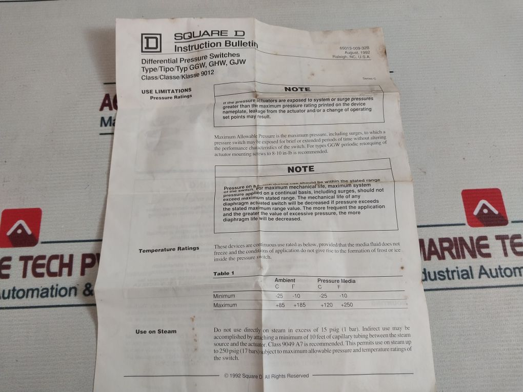 Square D Ggw-4 Differential Pressure Switch