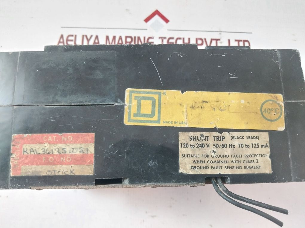 Square D Kal361251021 3 Pole Circuit Breaker 600Vac, 250Vdc 125A