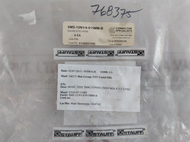 Stauff Dn2-pn 630/2 Hydraulic Test Coupling Hose Sms-15/N1/4-915Mm-b