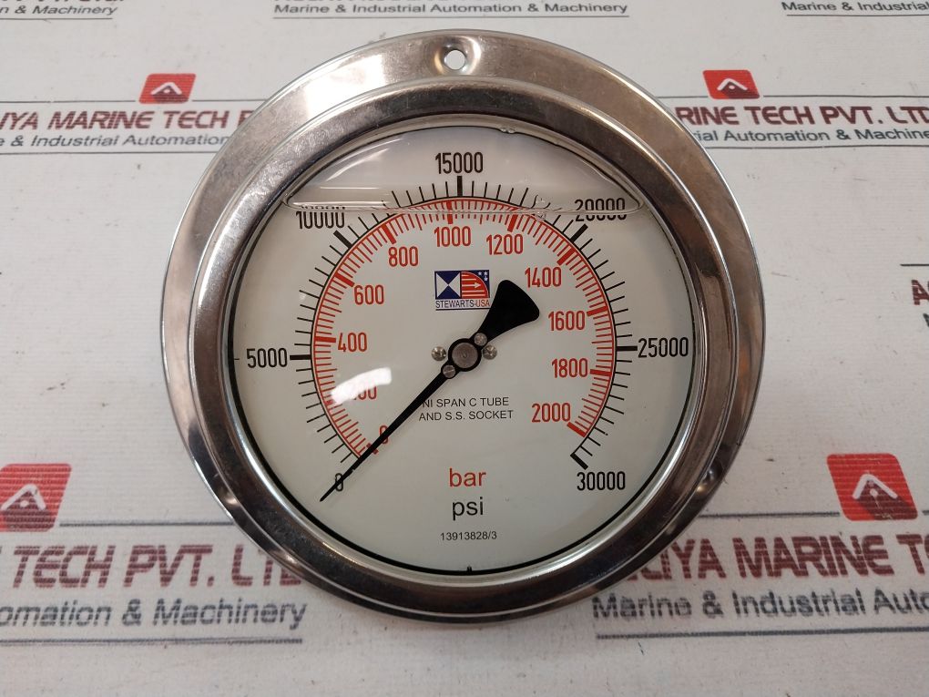 Stewarts 0-30000 Psi Pressure Gauge 30K Panel Mount Oil Fill