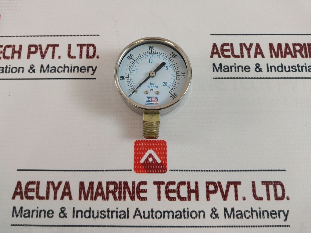 Stewarts 0-300 Psi Pressure Gauge 0-20 Bar 100X Kpa