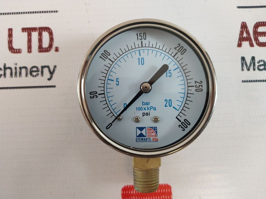 Stewarts 0-300 Psi Pressure Gauge 0-20 Bar 100X Kpa